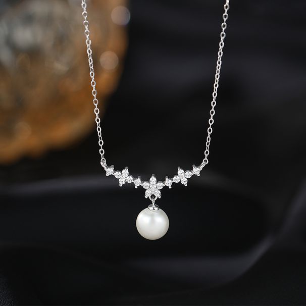 999 Pure Silver Floral Pearl Necklace, Women's French Style Small Fragrance Elegant Temperament, Collarbone Chain Simple_ipsvogv.com
