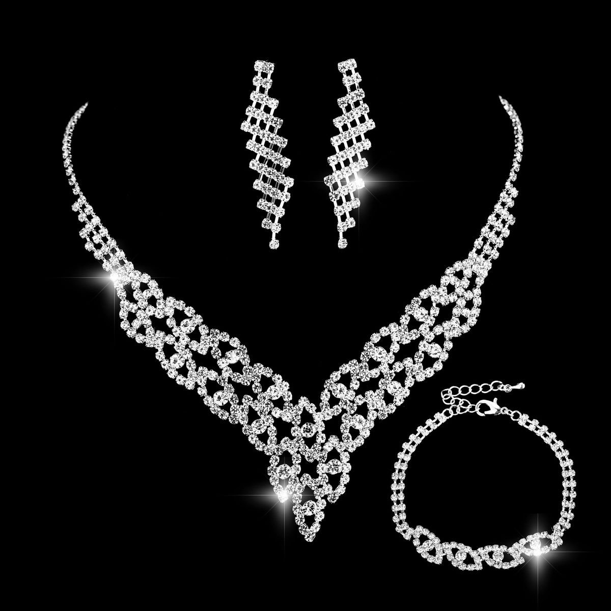Bridal Jewelry Set - Elegant Earrings & Bracelet For Wedding (Women's Fashionable Accessories)_ipsvogv.com