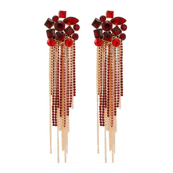 Elegant and fashionable retro geometric metal hollow rhinestone tassel chain earrings for women, versatile and high end jewelry_ipsvogv.com