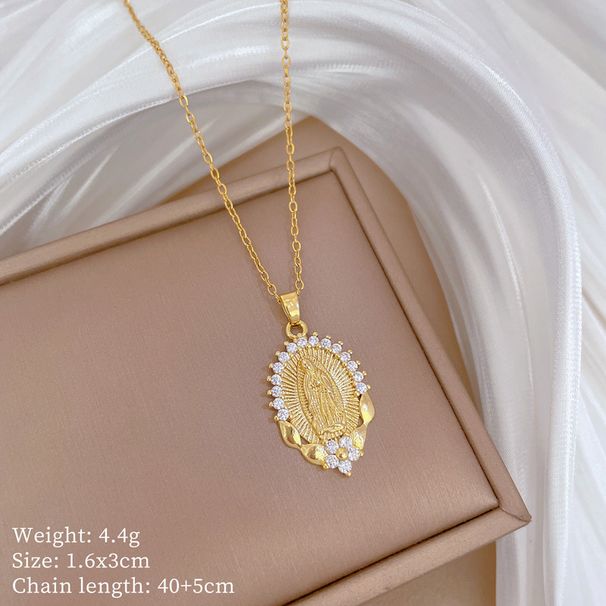 【 】 Lotus Portrait Light Luxury Charm Gorgeous Full Diamond Necklace Women's Versatile Clavicle Titanium Steel Chain_ipsvogv.com
