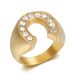 New Hip-Hop Fashion Simple Titanium Steel Gold-Plated Inlaid Diamond U-Shaped Horseshoe Men's Ring_ipsvogv.com