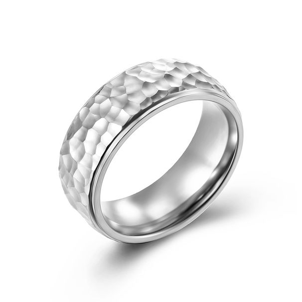 INS niche hand hammered moon pit titanium steel ring genderless male and female personality cultural hand jewelry_ipsvogv.com