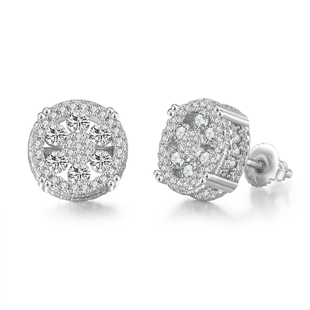 Unisex popular full diamond hip hop earrings round micro inlaid zircon thread earrings men's earrings hot selling earrings_ipsvogv.com