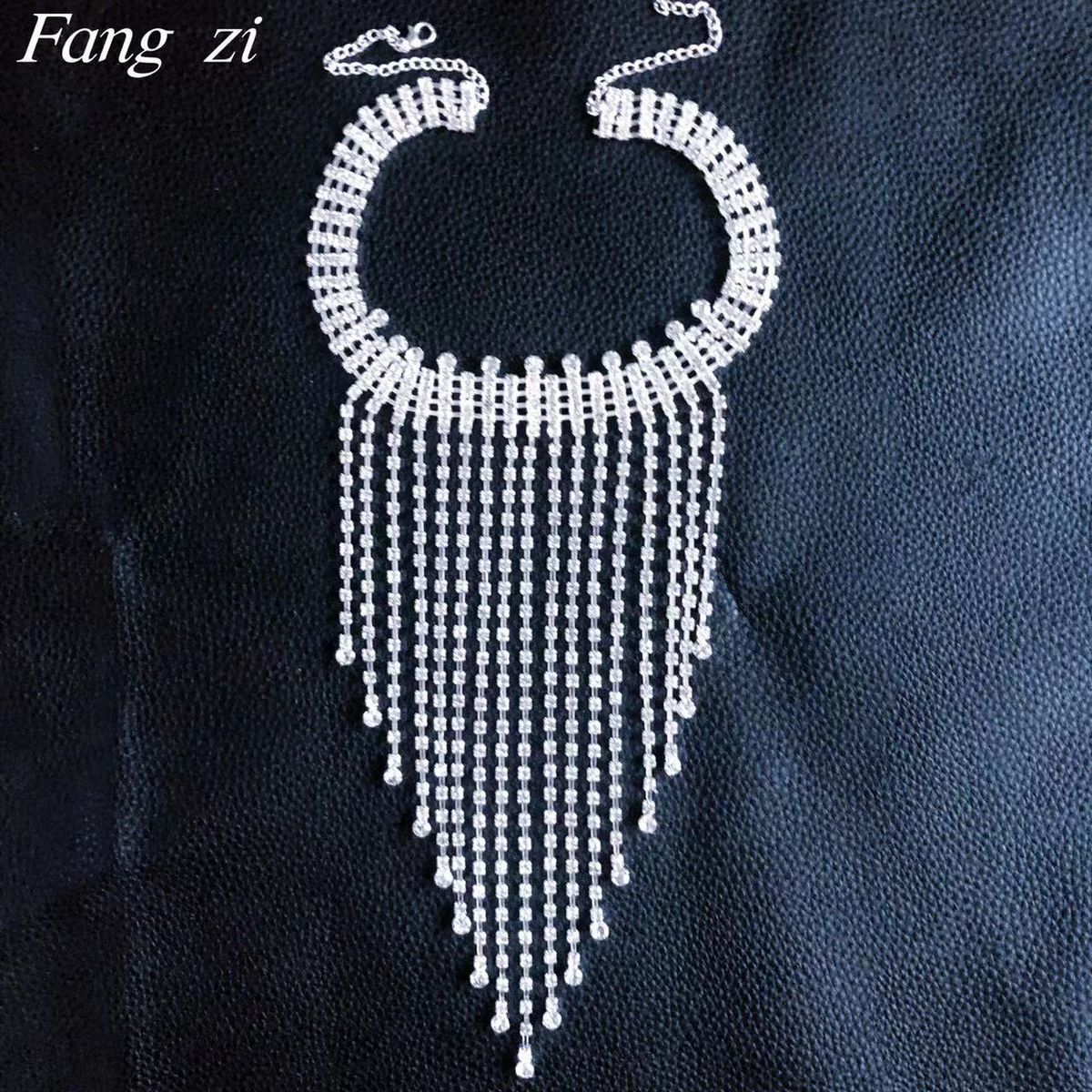 Fashion super flash rhinestone long tassel necklace ladies personalized fashion crystal large necklace_ipsvogv.com