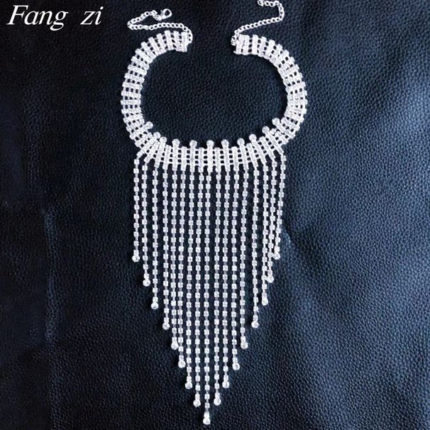 Fashion super flash rhinestone long tassel necklace ladies personalized fashion crystal large necklace_ipsvogv.com