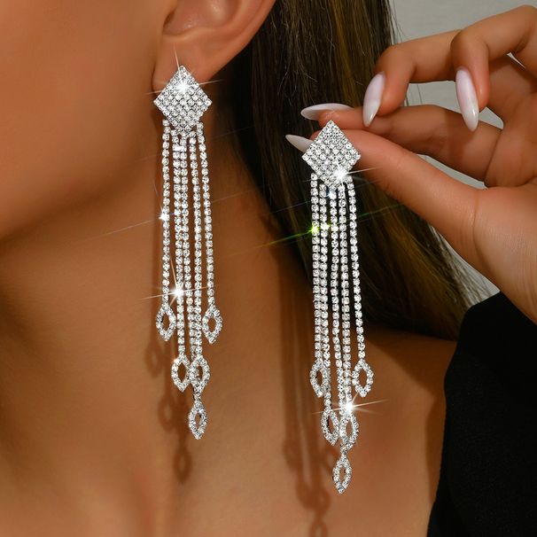 Unisex Green Belt New Full Diamond Long Hollow Earrings Female Fashion Temperament Earrings Dress With Accessories_ipsvogv.com