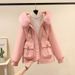 Women's Clothing Horn button parka women's autumn and winter new slim down cotton jacket fashionable plus velvet thick fur coat_ipsvogv.com