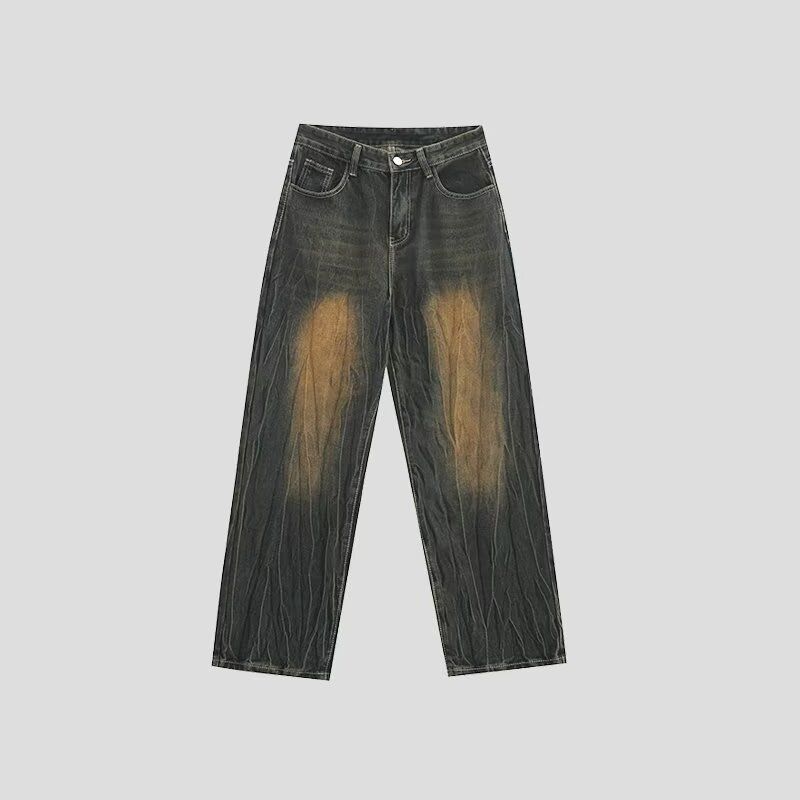 Men's Clothing Pleated distressed design jeans high street trendy loose straight pants retro high end micro elastic _ipsvogv.com