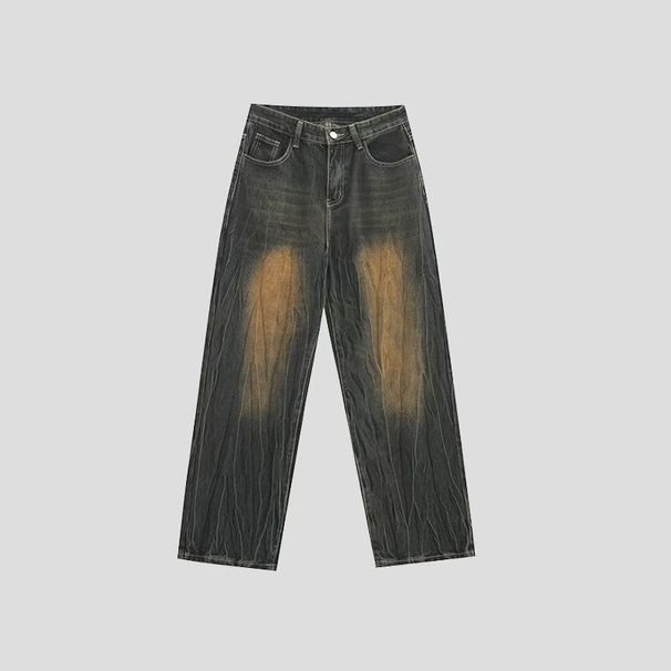 Men's Clothing Pleated distressed design jeans high street trendy loose straight pants retro high end micro elastic _ipsvogv.com