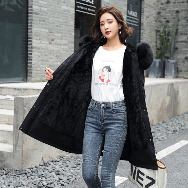 Women's Clothing winter new cotton coat women medium and long large fur collar plus velvet lining parka coat trendy_ipsvogv.com
