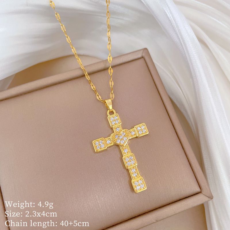 Fashionable 【 】 Cross Light Luxury Charm Gorgeous Full Diamond Necklace Women's Versatile Clavicle Titanium Steel Chain 【 】_ipsvogv.com