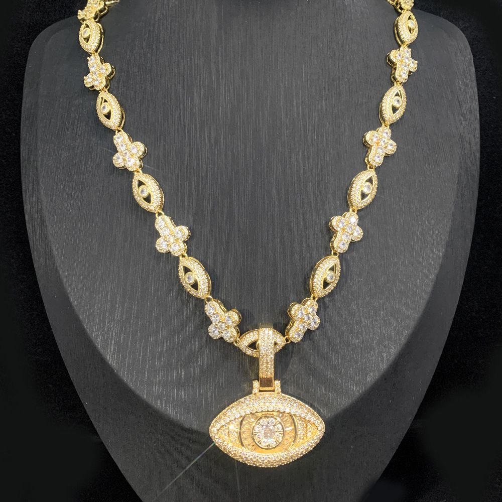 Men's Hip-Hop Cross Pendant Necklace With Zircon Stones, Cuban Chain, 51-60cm, Silver & Gold Men's Hip Hop Necklace_ipsvogv.com