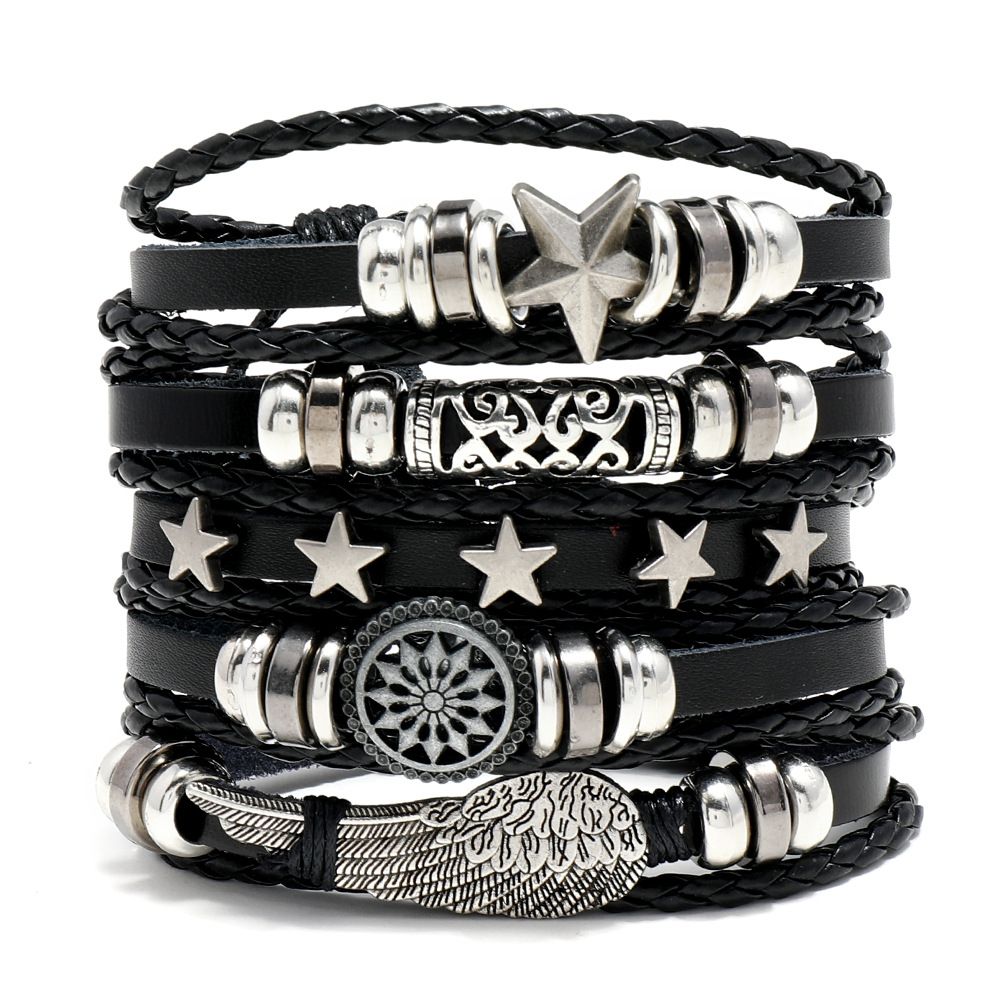 Men's Jewelry Punk Jewelry Personalized Beaded Multi Layer Leather Bracelet Diy 5 Piece Combination Bracelet Jewelry_ipsvogv.com