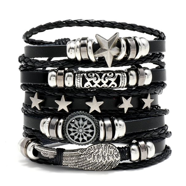 Men's Jewelry Punk Jewelry Personalized Beaded Multi Layer Leather Bracelet Diy 5 Piece Combination Bracelet Jewelry_ipsvogv.com