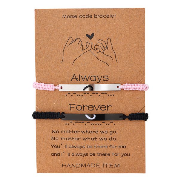 Wax Rope Braided Adjustable Card Bracelet Stainless Steel Long Strip Oil Drip Heart Shaped Couple Bracelet Does Not Fade_ipsvogv.com