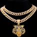 Hip Hop Iced Out Cuban Link Chains For Men Tiger Pendant Necklace Bling Crystal Cuban CZ Stainless Steel Chain Necklaces_ipsvogv.com