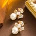 Real Gold Electroplated Fashionable Diamond Inlaid Zircon Pearl Flower Earrings, Women's High-end Feeling, Light Luxury,_ipsvogv.com