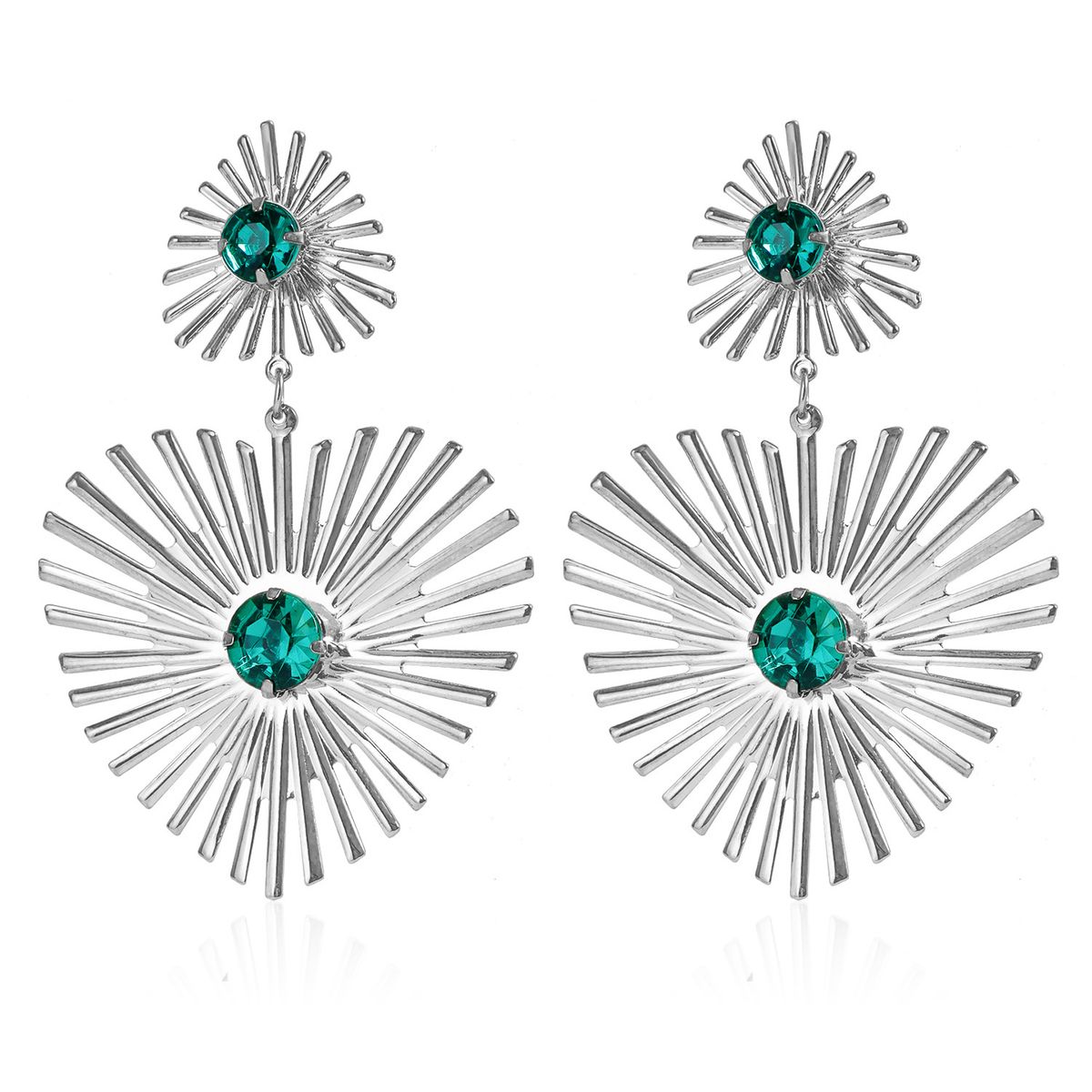 Diamond studded light luxury all match exaggerated high end emerald heart gem sun earrings for women_ipsvogv.com