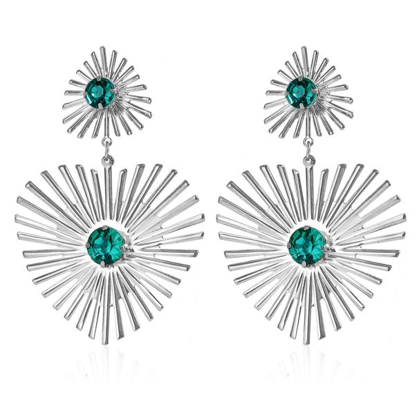 Diamond studded light luxury all match exaggerated high end emerald heart gem sun earrings for women_ipsvogv.com