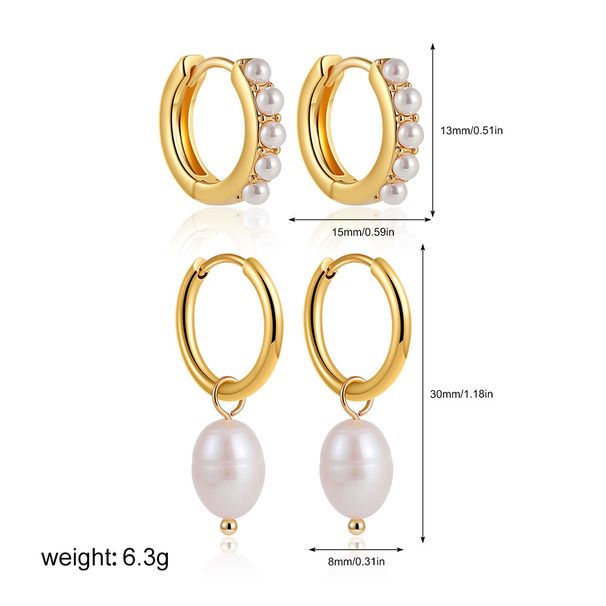 Women’s Jewelry Set Fashion Copper Plated Real Gold Plated Fashionable Pearl Earrings Cute Sweet Ladies Two Piece Earring Set_ipsvogv.com