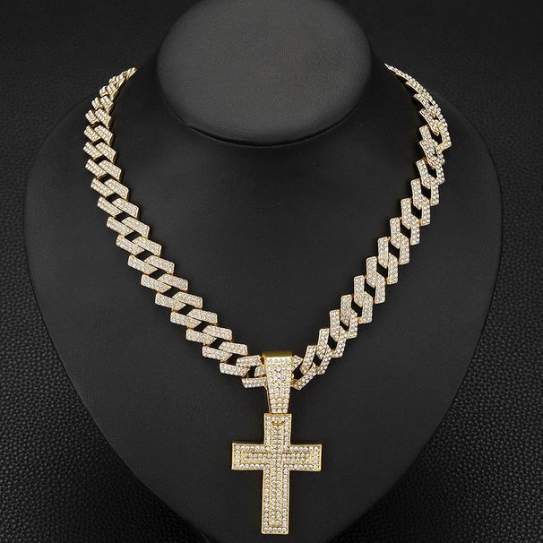 Minimalist Personalized Chain, Niche Design With Full Diamond Cross And Buckle Cuban Chain_ipsvogv.com