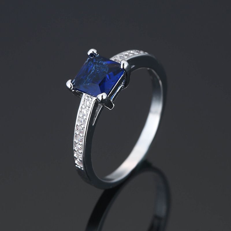 Jewelry Simple Four-Prong Square Zircon Princess Wedding Copper Ring_ipsvogv.com