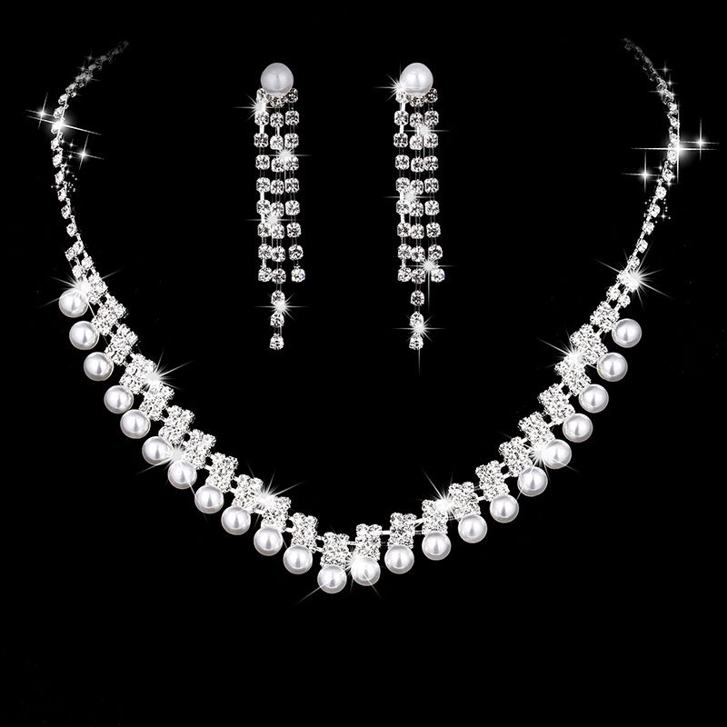 ETERNAL BLOSSOM - Rhinestone & Pearl Bridal Jewelry Set (Photography-Ready Necklace & Earrings, Wedding Decorations)_ipsvogv.com