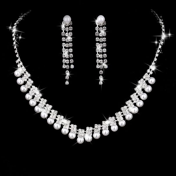 ETERNAL BLOSSOM - Rhinestone & Pearl Bridal Jewelry Set (Photography-Ready Necklace & Earrings, Wedding Decorations)_ipsvogv.com