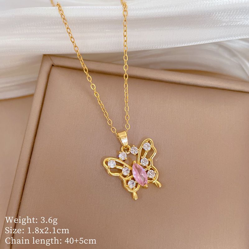 】 Threaded 【 Sky Butterfly Light Luxury Charm Gorgeous Full Diamond Necklace Women's Versatile Clavicle Titanium Steel 【 】_ipsvogv.com