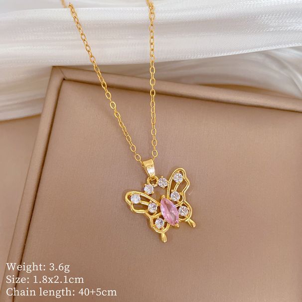 】 Threaded 【 Sky Butterfly Light Luxury Charm Gorgeous Full Diamond Necklace Women's Versatile Clavicle Titanium Steel 【 】_ipsvogv.com