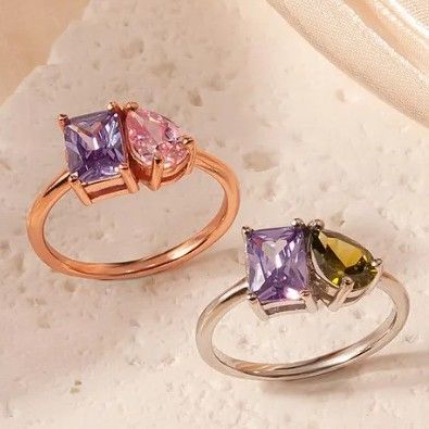 Valentine's Day Simple Women's Commemorative Ring Rectangular Waterdrop December Birthday Stone Personalization_ipsvogv.com