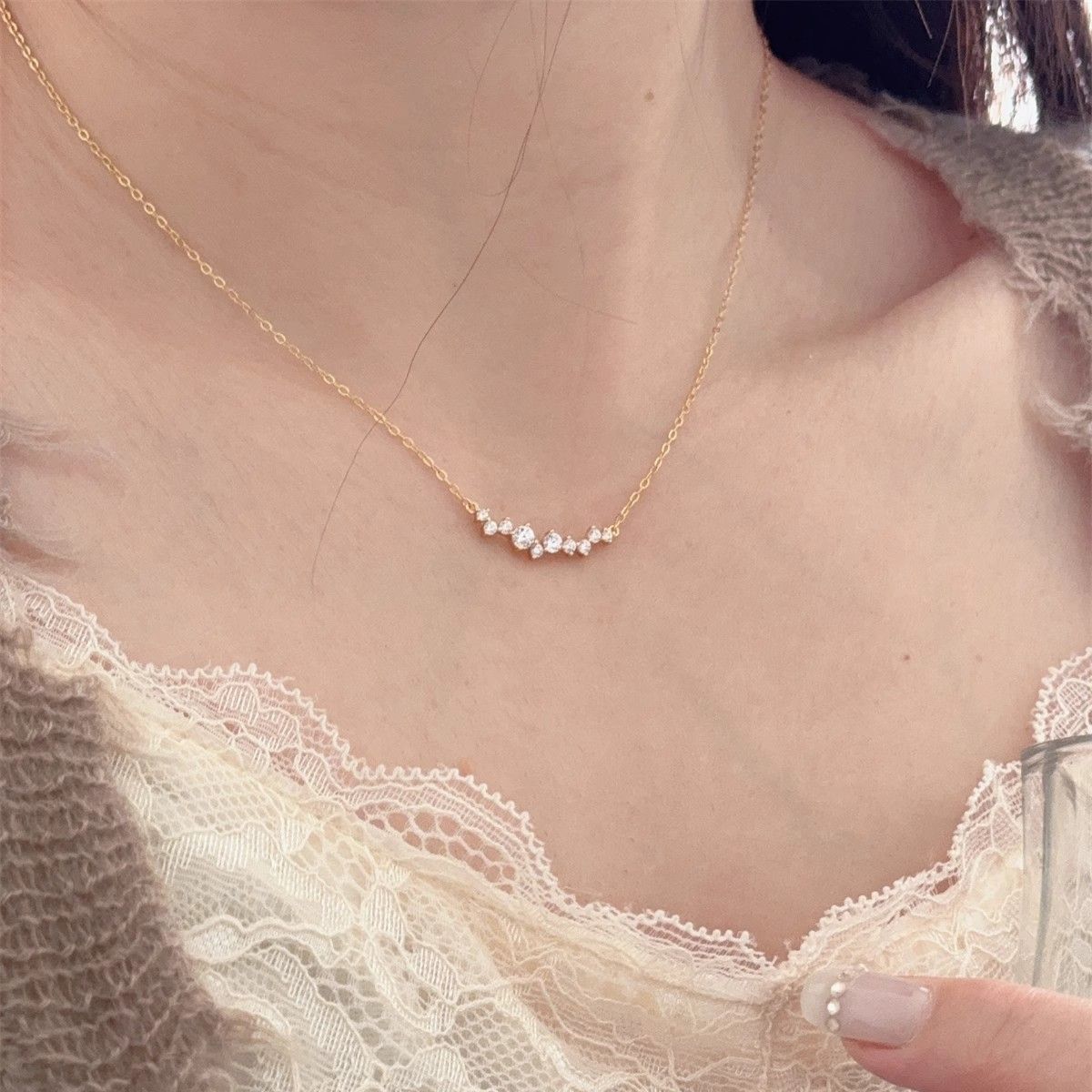 S Pure Silver Broken Diamond Smiling Zircon Necklace For Women, With A Simple And Versatile Design, Collarbone Chain,_ipsvogv.com