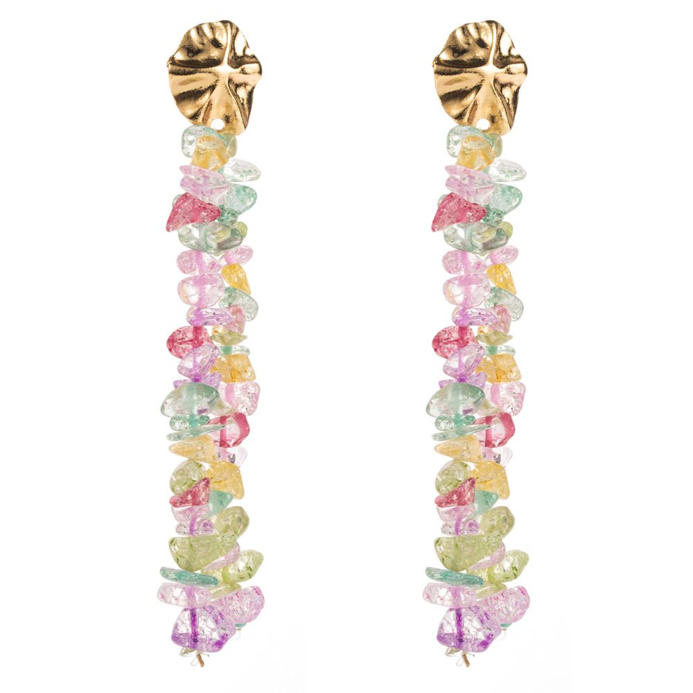 Fashionable Handmade Bead Colored Crushed Stone Long Tassel Fairy Vacation Style S Silver Needle Earrings For Women_ipsvogv.com