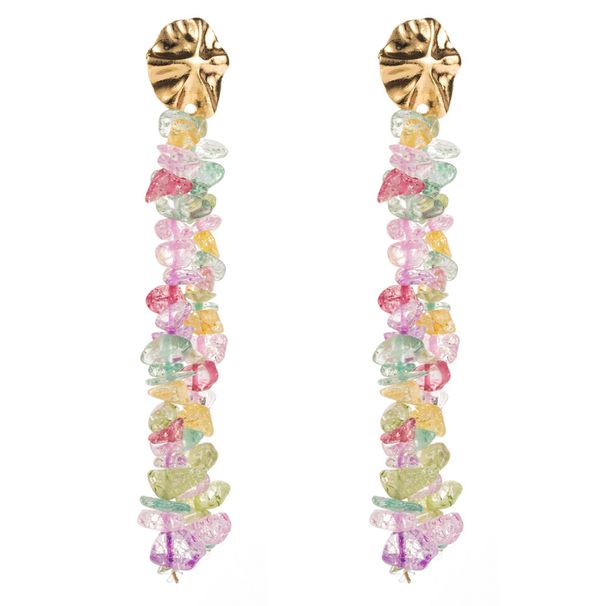 Fashionable Handmade Bead Colored Crushed Stone Long Tassel Fairy Vacation Style S Silver Needle Earrings For Women_ipsvogv.com