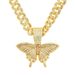 Hip Hop Street Dance Trendy Brand Full Diamond 3D Butterfly Pendant Fashion Punk Versatile Wide Cuban Chain Accessories_ipsvogv.com