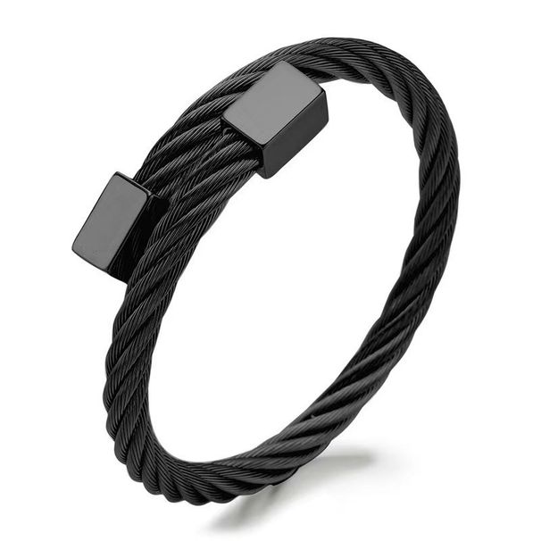 Trendy Open Square Head Elastic Braided Rope Bracelet Wia Line Steel Wire Bangle Men Hip Hop Punk Jewelry_ipsvogv.com