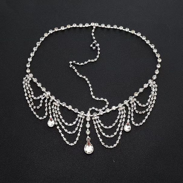 Exaggerated full diamond tassel water drop hair accessories bridal style forehead chain headband headband_ipsvogv.com