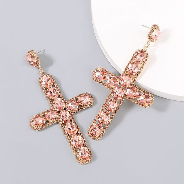 Fashion Exaggerated Alloy Dia Rhie Cross Female Earrings_ipsvogv.com