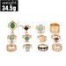 New Ethnic Style Set Of 12 Black Turquoise Carved Rose Rings For Women_ipsvogv.com