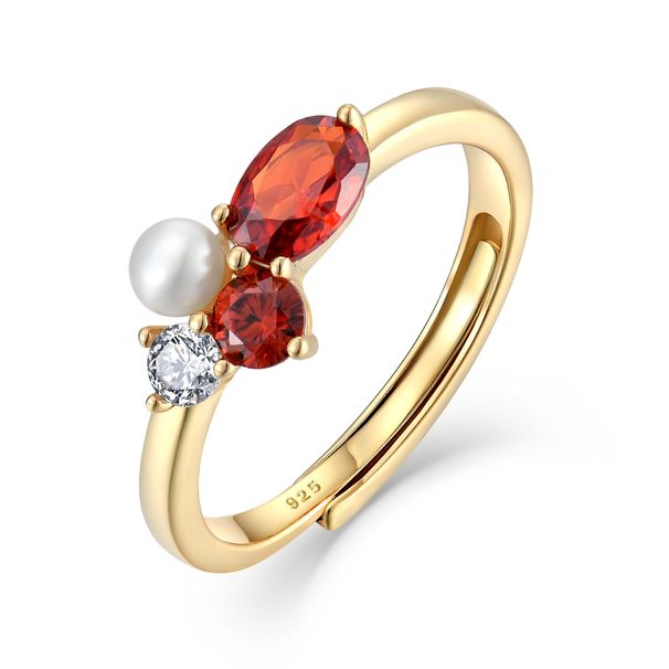 Delicate S925 sterling silver freshwater pearl pomegranate red open ring_ipsvogv.com