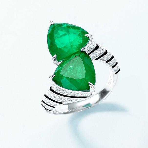 Triangular diamond ring S925 silver inlaid cultivation color gem personality open ring light luxury style_ipsvogv.com