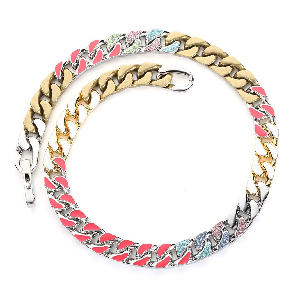 Men's Jewelry Fashion Jewelry Colorful Diamond Stainless Steel Cuban Necklace Niche Design Light Luxury Titanium Steel Hip Hop Jewelry_ipsvogv.com