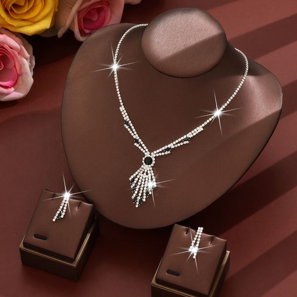 Women’s Jewelry Set Fashion Rhinestone Necklace Earrings Two Piece Set Fashionable Bridal Suit Dress Accessories_ipsvogv.com