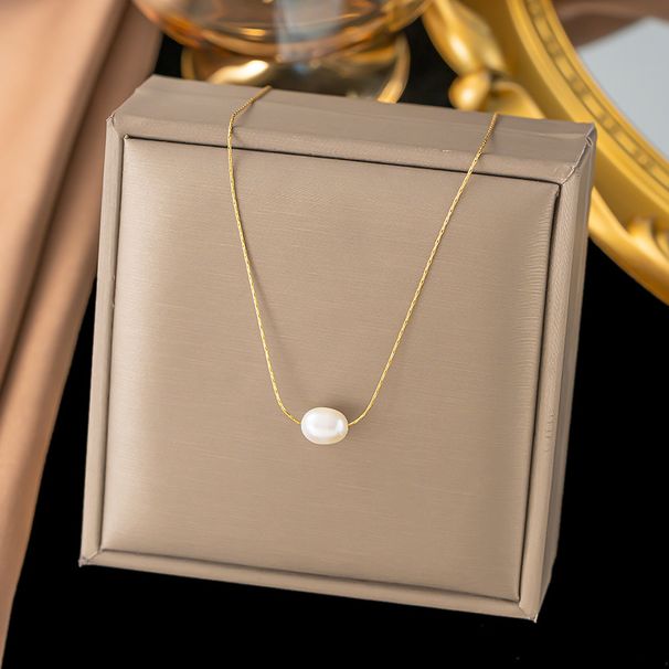 Artificial Pearl Necklace 2023 New Titanium Steel Temperament Does Not Fade Collarbone Chain Women's High-end Feeling_ipsvogv.com