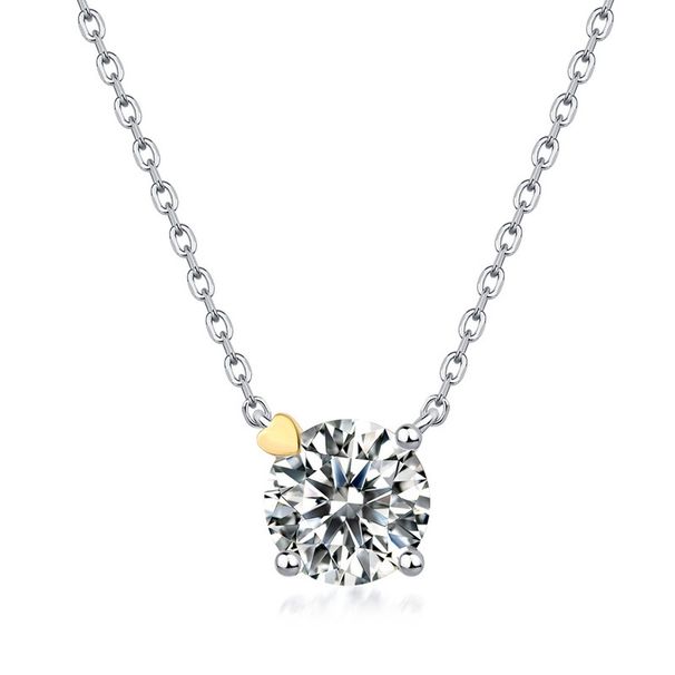gold Plated Love Moissanite Necklace S925 Silver Inlaid With Brilliant Colored Gemstone Clavicle Chain Light Luxury Fashion_ipsvogv.com