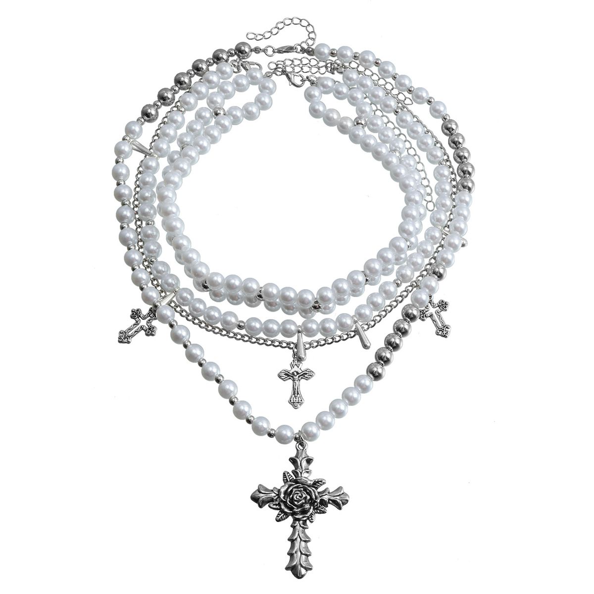 Vintage Baroque Temperament Chocker Collarbone Chain High Fashion Cross Pearl Stacked Wearing Multi-layer Necklace Female_ipsvogv.com