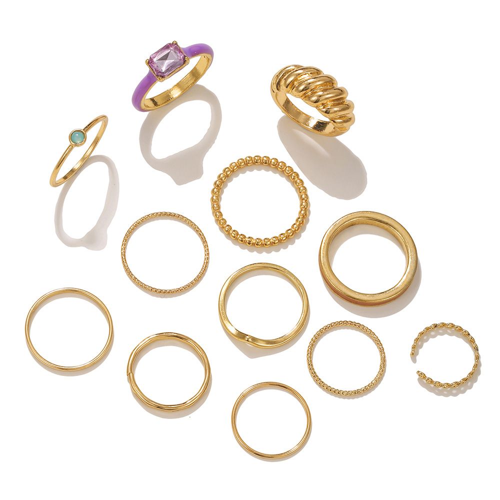 Women’s Jewelry Set Fashion Gold Love Ring Joint Ring Set Ins Cold Style 12 Piece Alloy Diamond Twist Ring_ipsvogv.com
