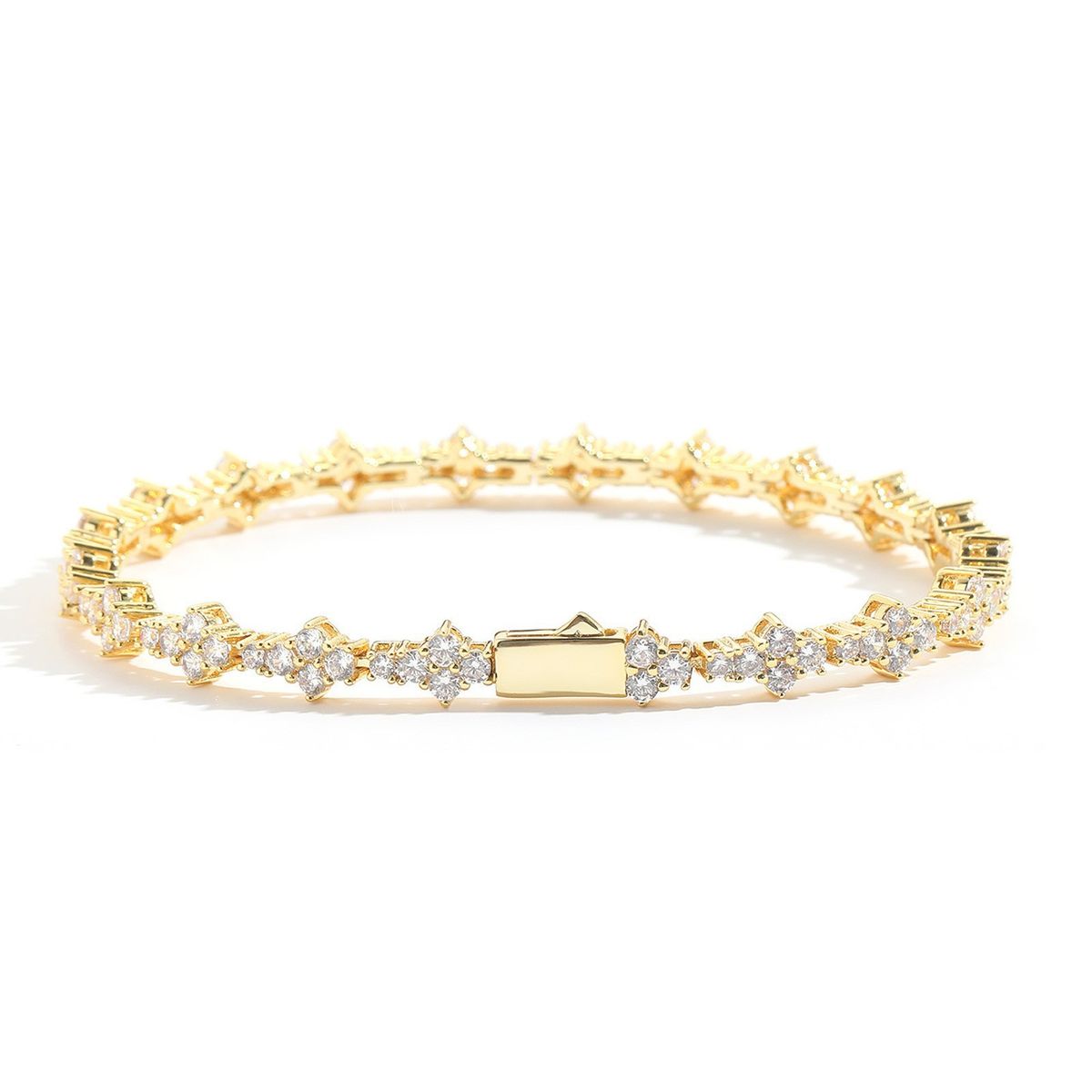 Plum Blossom Tennis Chain Men's Bracelet Zircon Trendy Spring Buckle Hip-Hop Jewelry_ipsvogv.com