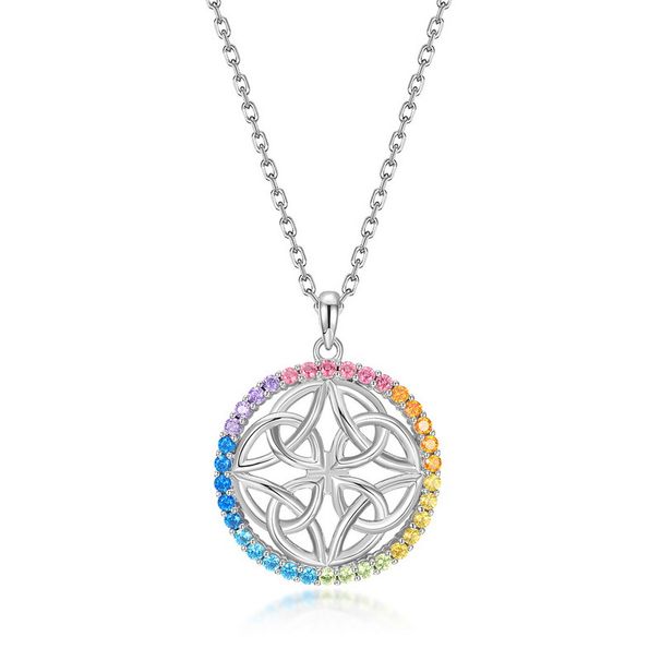 Disc colored zirconium pendant S925 silver surrounded by rainbow nano zirconium clavicle chain light luxury fashion_ipsvogv.com