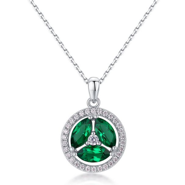 new Geometric Cultured Emerald Retro Pendant S925 Silver Full Of Colored Gemstone Clavicle Pendant Fashion_ipsvogv.com